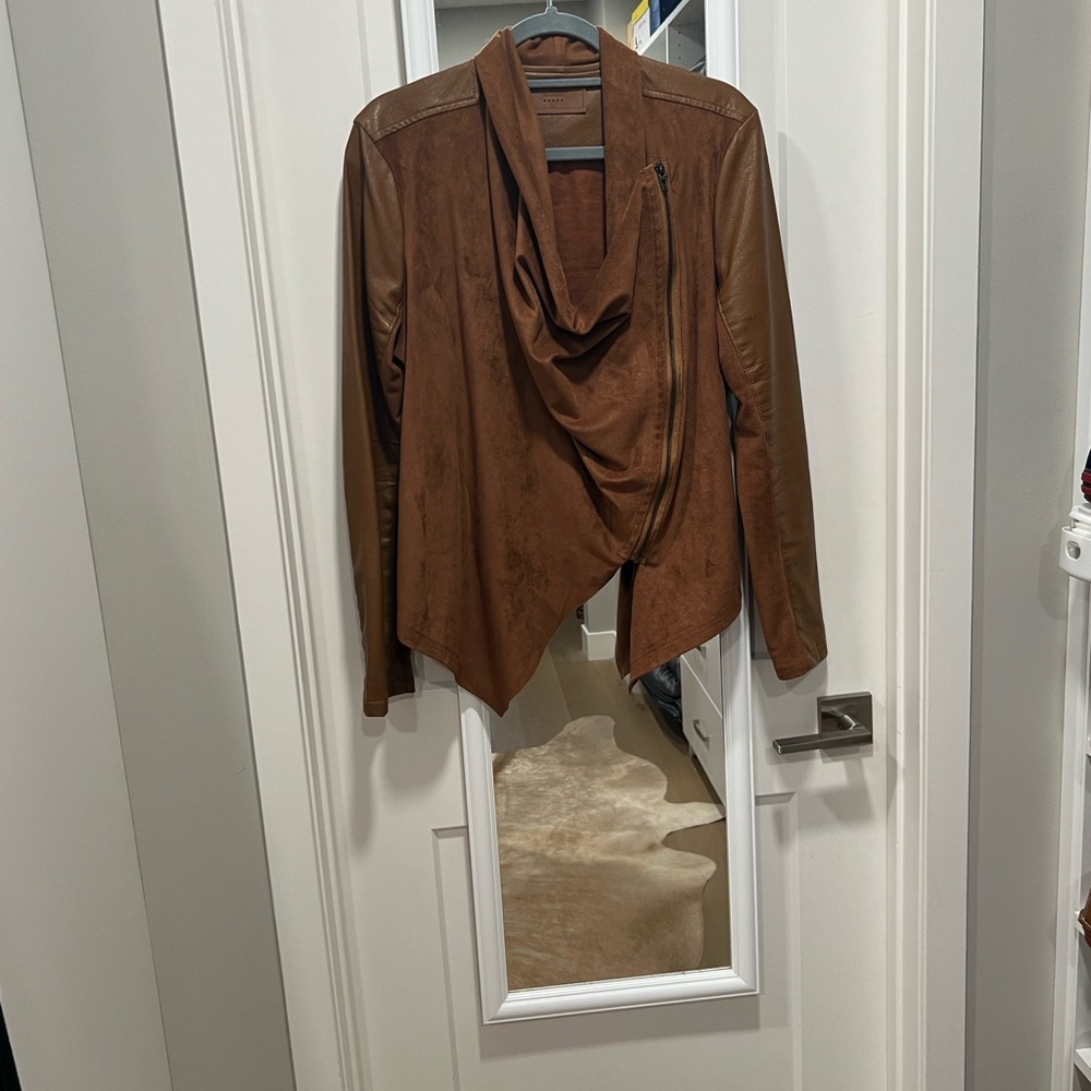 Blank NYC Tan Faux Leather Drape Jacket